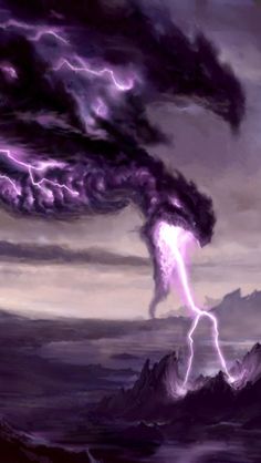 a painting of a lightning storm in the sky