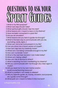 22 Questions to ask your Spirit Guides to get to know them better and receive guidance from them. #spiritguides Spirit Guide Questions, Questions To Ask Your Spirit Guide, Pendulum Questions For Spirit Guides, Spiritual Questions To Ask People, Spirit Guides Meditation, Tarot Interpretation