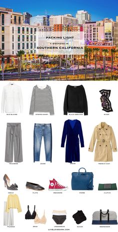 Packing Light: A weekend in Southern California in Spring. What to Pack. Spring Travel Capsule Wardrobe 2018 Trip To California, Spring Travel, Winter Travel Outfit, California Outfits, Light Travel, Travel Capsule, Travel Capsule Wardrobe, Packing Lists, Style Hijab