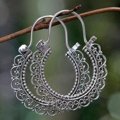 Sterling silver hoop earrings, 'Balinese Lace' - Artisan Jewelry Sterling Silver Hoop Earrings Pendant Shade, Silver Jewelry Earrings, Motif Vintage, Jewelry Outfit, Sterling Silver Hoop Earrings, Silver Accessories, Sterling Silver Hoops, Silver Hoops, Silver Hoop Earrings