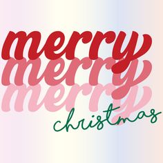 the words merry christmas written in red and green ink on a white, pink, and blue background