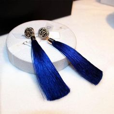 Blue Bohemian Boho Long Tassel Fringe Earring Item: Pierced Earrings Vendor: Sparkle Armand Earring Dimensions: 4.33" x .98" (Inches) Color: ﻿Blue, Gold Metal: Alloy, Lead & Nickle Free Material: Tassel Theme: Boho Check out the other colors we offer in these earrings. All Measurements Are Approximate. Sold As One Pair Of Earrings Blue Tassel Earrings, Fringe Earring, Tassel Earing, Blue Tassel, Earrings Drop, Tassel Fringe, Fringe Earrings, Online Earrings, Pierced Earrings