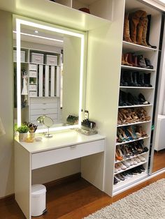 there is a vanity with shoes on it