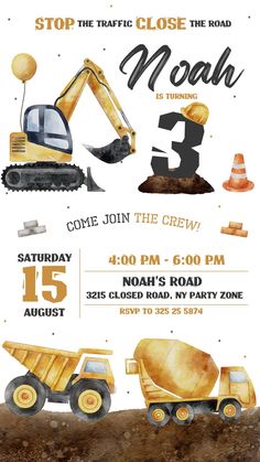 a construction themed birthday party flyer