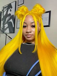 @pprettiestaesthetic Color Frontal Hairstyles, Yellow Frontal Wig Install, Cute Hairstyles On Wigs, Frontal Half Up Half Down Hairstyles, Deep Wave Colored Wigs, Yellow Wig Install, Wig Styles For Black Women Lace, Yellow Wigs On Black Women, 36 Inch Wig