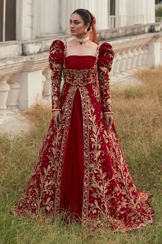 Red Regency Dress, Red Pakistani Bridal Dress, Targaryen Dress, Red Bride, Pakistani Bridal Dress, Desi Wedding Dresses, Asian Bridal Dresses, Latest Bridal Dresses