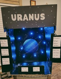 Project: Uranus.
1 day on Uranus is 17 hours & 14 minutes. 1 Uranus year = 84 Earth years. Uranus is the 7th planet from the Sun. Uranus has 27 moons. Uranus has 13 rings. Atmosphere: Hydrogen, helium, & methane. Uranus is the coldest planet in our solar system. Uranus Planet Project Model, Uranus School Project, Diy Jupiter Planet Project, Mars Project Model, Neptune Project For School, Neptune Planet Project, Uranus Planet Project, Mars School Project