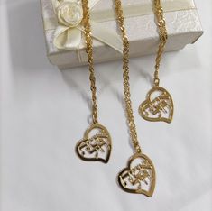 Customized Gold Double Heart Necklace, Heart Pendant Necklace For Wedding And Mother's Day Gift, Customized Gold Heart Necklace For Mother's Day, Gold Plated Double Heart Jewelry Gift, Gold Plated Double Heart Jewelry As Gift, Gold Plated Double Heart Jewelry For Gifts, Customized Yellow Gold Heart Jewelry, Gold Heart Pendant Necklace As Wedding Gift, Gold Heart Necklace For Wedding Gift