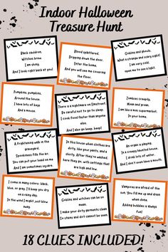 an image of a halloween poem with the words,'indoor halloween treasure hunt '