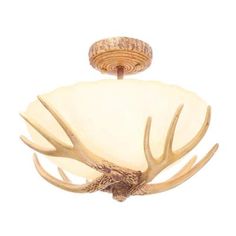 an antler's head is attached to the ceiling light