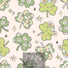 clovers with flowers and stars are on a light pink background for this st patrick's day wallpaper