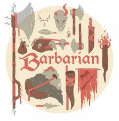 the word barbarin surrounded by various items