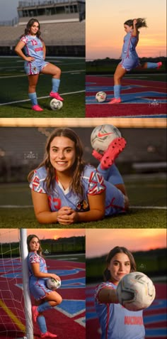 Soccer Senior girl photography at sunset Senior Soccer Pictures Ideas, Fire Soccer Pics, Senior Picture Ideas Sports Soccer, Senior Sports Pictures Soccer, Sports Mini Session Photography, Poses For Soccer Pictures, Individual Sports Pictures