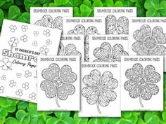 shamrock coloring pages for st patrick's day with clovers in the background and shamrock leaves