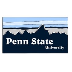 the penn state university logo with mountains in the background and blue sky above, on a white background