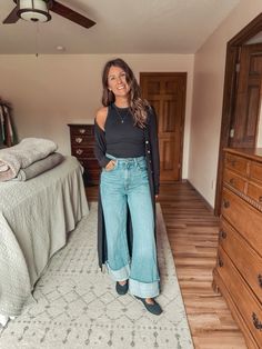 Five Ways to Wear Wide Leg Jeans for Fall and Winter – Marissa Wears an Outfit Wide Leg Cuffed Jeans, How To Wear Wide Leg Jeans Outfits, Cuffed Wide Leg Jeans Outfit, Wide Leg Cuffed Jeans Outfit, Black Tank Outfit, Wide Leg Black Jeans Outfit, Wide Leg Denim Outfit, Outfits With Wide Leg Jeans