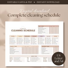 the complete cleaning schedule is shown in this printable file, and includes instructions to help you