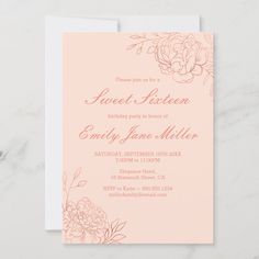 a pink and white floral birthday party card