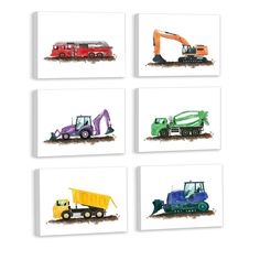 four different types of construction vehicles are shown