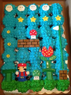 the cake is made to look like mario's world