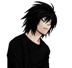 an anime character with black hair wearing a black shirt