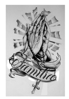 a black and white drawing of a praying hands