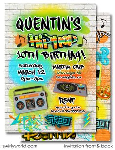 Old School 80's 90's Hip Hop Break Dance Graffiti Wall Spray Paint Birthday Party Invitation Digital Download Dance Graffiti, 90s Hip Hop Party, Break Dancing, 90's Hip Hop, Vinyl Turntable, Dance Theme, Hip Hop Birthday, 40th Birthday Party Invites, Dance Themes