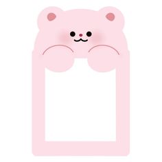 a pink teddy bear holding a blank paper in its paws with both hands on it's chest