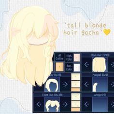 an anime character with long blonde hair and blue eyes is looking at the screen in front of her