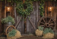 Rustic Barn Wood Door Wheel Backdrop - Gatsby Backdrop Barn Wood Door, Door Backdrop, Rustic Wedding Backdrops, Wooden Wheel, Pregnant Wedding, Wood Door, Graffiti Wall, Rustic Barn, Old Master