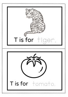 worksheet for the letter t is for tiger and tomato with pictures on it