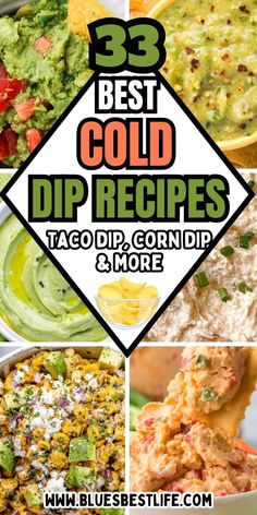 A collection of cold dip recipes for a party. Party Appetizers Dips, Dip Recipes Cold, Desert Dips, Quick Dip Recipes, Homemade Chip Dip, Roasted Garlic Hummus Recipe, Dips Easy, Easy Dip Recipes, Party Appetizer Dips