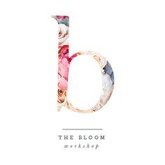 the bloom workshop logo is shown with flowers on it and letters in white