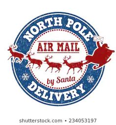 the north pole air mail logo with santa's sleigh and reindeers