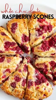 white chocolate raspberry scones on a plate