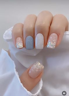 Rubber Gel Nails, Nail Polish Art Designs, Short Nail Manicure, Glitter Accent Nails, Asian Nails, Cute Nail Art Designs, Pretty Nail Art, Dipped Nails, Dream Nails