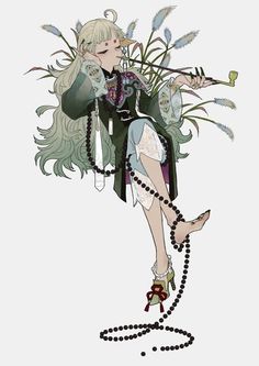 a drawing of a woman with long hair holding a flower in her hand and wearing high heels