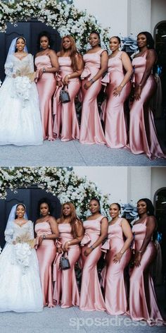 the bride and her bridal party posing for pictures