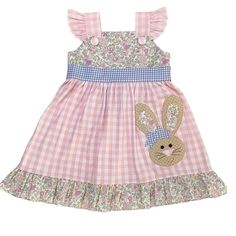 Material: Milk Silk Preorder If you order with other stock items,we will need ship together when this item finished~ Easter Bunny Dress, Easter Rabbits, Pretty Little Dress, Wholesale Boutique Clothing, Pink Checkered, Baby Dress Design, Frocks For Girls, Easter Girl