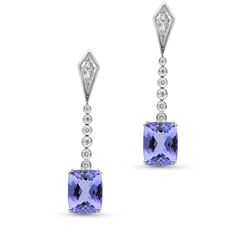 2.25 Cushion-cut carat tanzanite 2.07 Cushion-cut carat tanzanite 0.55 carat white diamonds 18K white gold Luxury Lavender Tanzanite Jewelry, Luxury Gemstone Accented Earrings For Anniversary, Argentium Silver Jewelry, Emerald Earrings Drop, Sapphire And Diamond Earrings, Tanzanite Earrings, Blue Tanzanite, Tanzanite Gemstone, Ruby Earrings