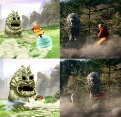 four different pictures of the same character in pokemon's adventure movie, including an image of