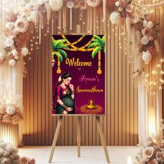 Introducing our adorable baby shower or seemantham, sreemantham welcome sign template! 🍼💖 Get ready to greet your guests with style as we celebrate the imminent arrival of your little bundle of joy. Customize this charming design with your own details and add a sprinkle of sweetness to your event decor! Download now and let the excitement begin! 🎈👣 #indianbabyshower #indianbabyshowerceremony #seemantham #sreemantham #valaikappu #valaikappuceremony #seemanthamwelcomeboard #seemanthamwelcomesi... Seemantham Name Board, Seemantham Decoration, Baby Shower Welcome Board, Announcement Pictures, Baby Announcement Pictures, Baby Shower Invitations Design, Creative Logos