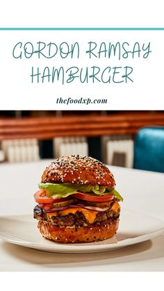 a hamburger sitting on top of a white plate