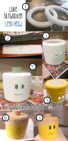 there are many different types of toilet bowls on the table with instructions to make them look like they have eyes