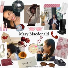 collage of many images including woman in dress and accessories