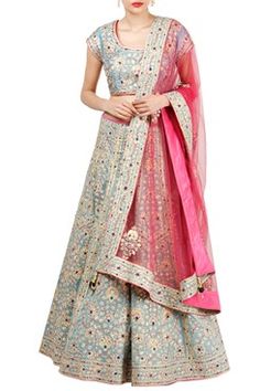 Blue embroidered lehenga set by Dori | Carmaonline shop Bridal Lehenga Online, Designer Lehengas, Designer Bridal Lehenga, Lehenga Online, Lehenga Skirt, Dupion Silk, Indian Suits, Indian Designer