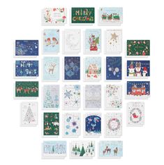 the christmas cards are arranged in rows