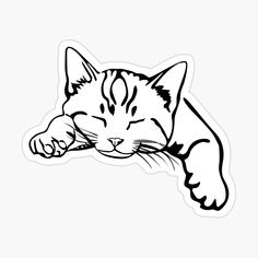 a black and white drawing of a cat sleeping on its side sticker is shown