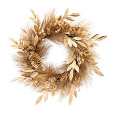 a wreath made out of dry grass and leaves