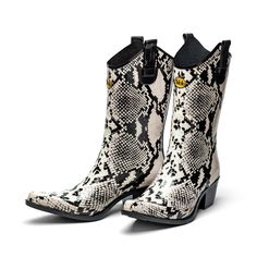 Bandy Snake Black & White Cowboy Boot Wellies Festival Wellies, Snakeskin Cowboy Boots, Snake Black, White Cowboy Boots, Snakeskin Boots, Wellies Boots, Wellington Boot, Trending Boots, Wellington Boots